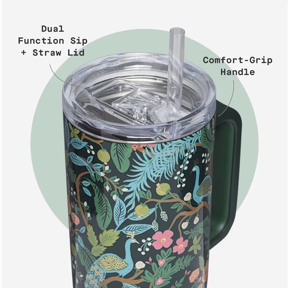 NWT Corkcicle Rifle Paper Co Cruiser Insulated Tumbler 40 oz Peacock Blue green - Picture 5 of 5